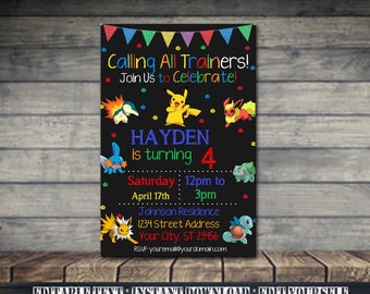 Pokemon Invitation,Pokemon Birthday,Pokemon Birthday Party,Pokemon Party,Pokemon Birthday Party,Pokemon Editable,Invitation Editable-SL31