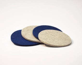 100% Merino Wool Felt Modern  Round Coasters, Set of 4, 5mm Thick