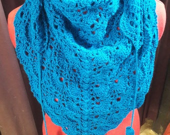 Blue wool blend scarf crochet