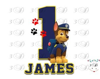 Paw Patrol Iron On Transfer Design. Paw Patrol Birthday Shirt Iron On Transfer. Chase DIY Birthday Shirt Transfer. Digital File Only