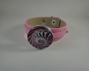 Pink adjustable leather strap with snap maxi interchangeable chunk of 30mm