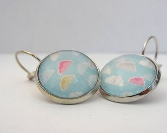 Colorful clouds sky blue cabochon earrings