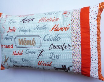 Pillow personalized with names, words to your liking and fabrics to choose