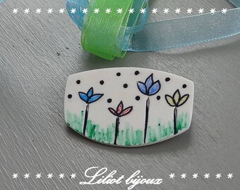 Brooch original painting "flowers" hand painted