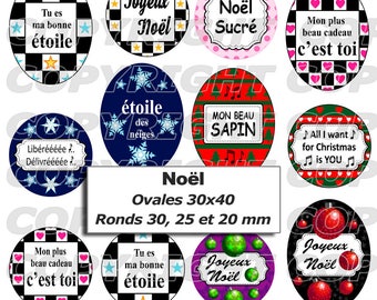 40 digital images for cabochon oval and round Merry Christmas 1