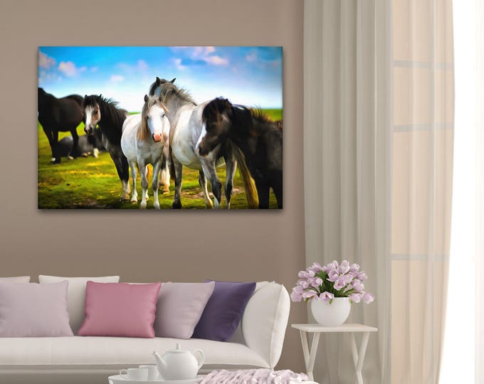 Horses Art canvas, Horses love canvas, Сute canvas, Art horse, zoo art, Interior decor, room decor, print poster, art picture, gift