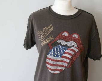 Haut Long Amplified Rolling Stones - Motif Langue Paon - Taille L - Charbon - Neuf étiquettes
