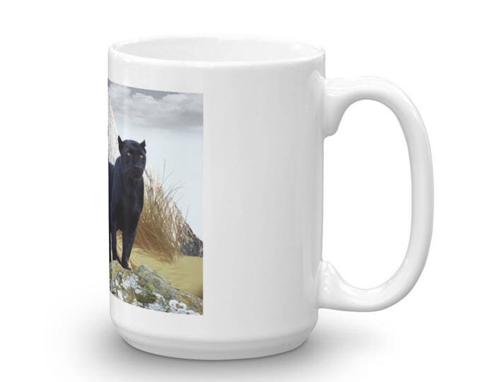 Black Panther Theme Coffee Mug, Mountain Lion Coffee Cup, Animal Art Designs, Cougar Mountain concept java jug, Coffee lovers gifts, Coffee
