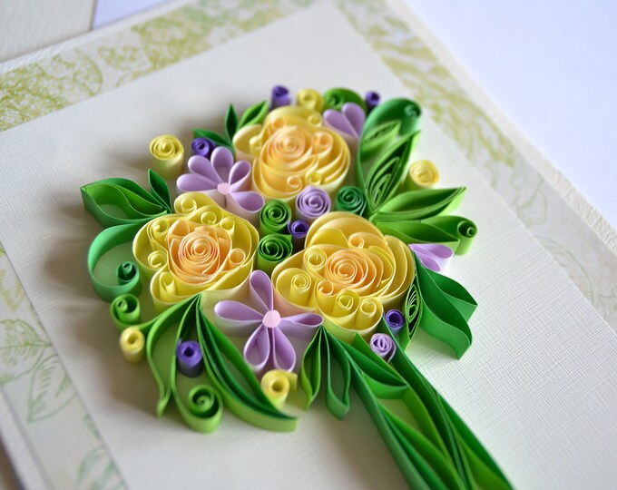 Handmade Quilling Flower Bouquet Card, Wedding Card, Bithday Card