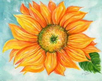 Sunflower watercolor painting original 9 x 12 sunflower decor, sunflower painting SharonFosterArt floral
