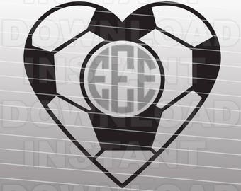 Soccer Ball Heart SVG File,Monogram SVG File,Cutting Template-Vector Clip Art for Commercial & Personal Use for Cricut,Cameo,Silhouette
