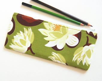 Zipper Pouch Organizer, Cosmetic Case, Makeup Bag, Women and Teens, Water Lily in Meadow, Sandi Henderson Ginger Blossom