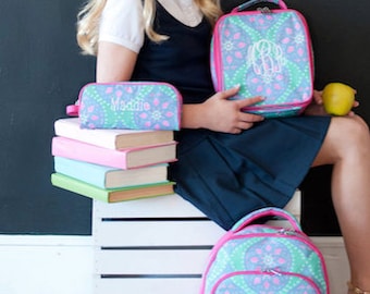 Monogram backpack - back to school - monogram backpack for girls - hair bow - backpack and lunch bag set - lunch box - pencil box - Marlee