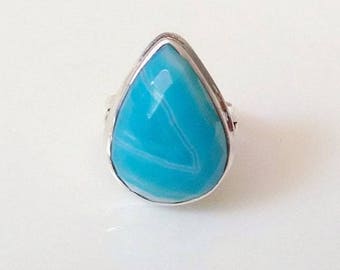 Sale: Sterling Silver and Blue Agate Ring Size 6-1/2