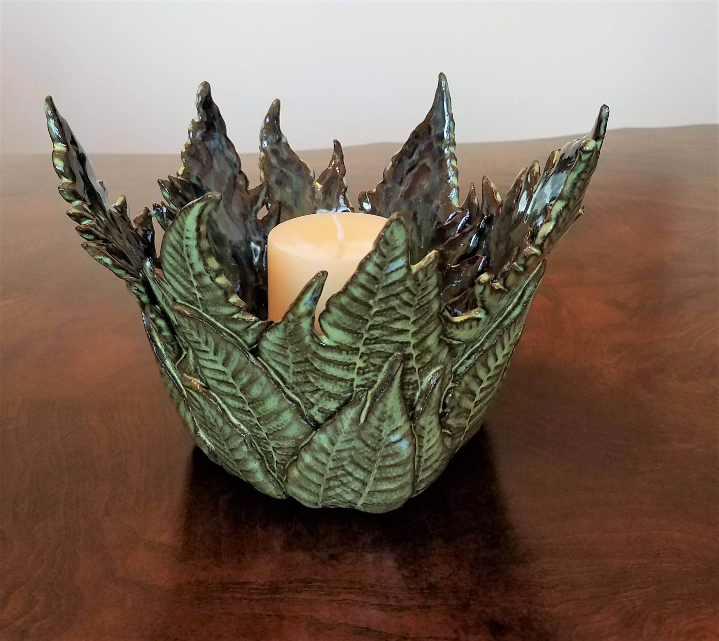 Fern Pottery Candle Holder Nature Pottery Centerpiece