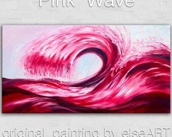 Sale Art, painting, oil painting, Pink Rolling Wave, landscape painting, wall decor canvas, oil painting, abstract painting, by Tim Lam, 48"