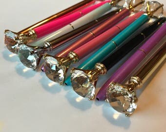 Diamond Pen, Large Diamond Pen, Office Supply Metallic Pens with Oversize Diamond, Bling Pens, Fun Kawaii School Pens in Black Ink, Colorful