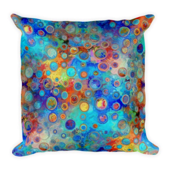 Handmade Throw Decorative Blue Polka Dot Designer Artist Created Pillow 18 inch Square with Zipper and Insert