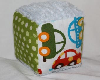 Small Ready, Set, Go Cars Chenille Fabric Block Rattle