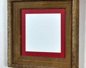 Rustic wood picture frame 8x8 with red mat for 6x6 photo complete 20 mat colors to choose from free US shipping
