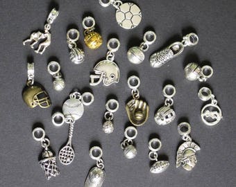 Sports charms, Snake bracelet & European bracelet charms, 5mm hole dangle charms, pandora style charms, interchangeable