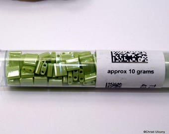 Miyuki Tila Beads, 5 x 5 x 1.9mm , 10grams, #439, Opaque Chartreuse Luster Miyuki Tila approx 10 grams, DESTASH