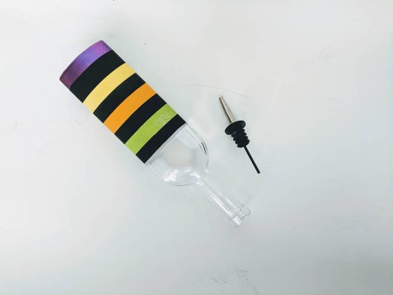 Striped Painted bottle with spout olive oil bottle