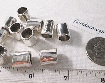 Metal Beads, 14x11mm, Silver Tube Bead, Rustic Look, 14mm Tube Bead, Large Hole Bead, 14mm Metal Spacer, QTY 10 beads - bm235