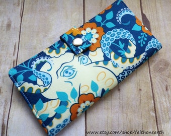 Octopus Garden in Midnight Handmade vegan Long Wallet BiFold Clutch - or half size unisex wallet