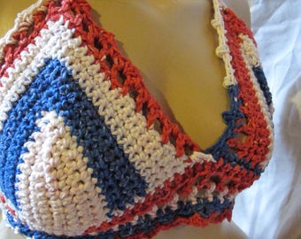 Stars and Stripes Crochet Bikini Top, Crochet Halter Top, Crop Top, Summer Bra Top, Summer Tank Top, Boho Top, Festival Top, Bralette