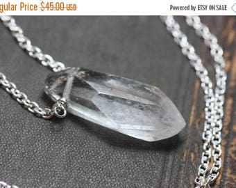 SALE Garden Quartz Point Necklace Raw Quartz Crystal Necklace Moss Green Luxe Rustic Jewelry