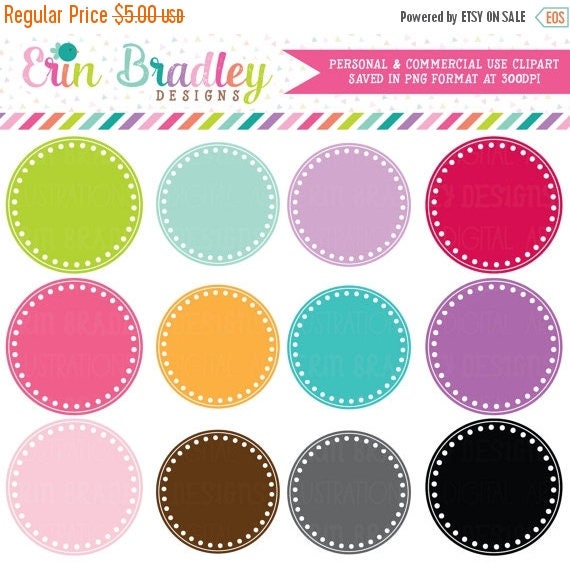 80% OFF SALE Digital Scrapbooking Clipart Clip Art Polka Dotted Circle Frames Personal and Commercial Use Il_570xn