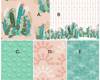 Baby Girl Crib Bedding Set Bumperless Set Coral Mint Peach Teal Cactus
