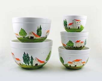 Hand painted mixing nesting bowls - Village Provencal collection