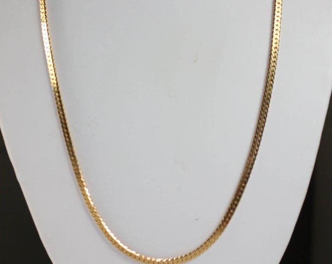 Gold Tone Herringbone Necklace Chain 24 Inches Long Vintage