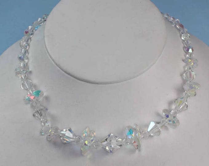 Aurora Borealis Crystal Bridal Choker Necklace Aurora Borealis Beads Unusual Vintage Necklace