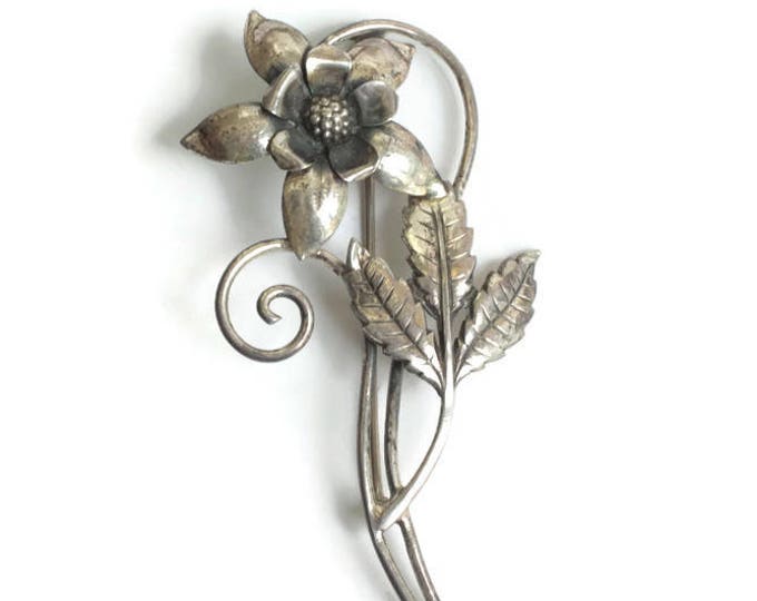 Sterling Silver Retro Flower Brooch 1940s Gift Idea