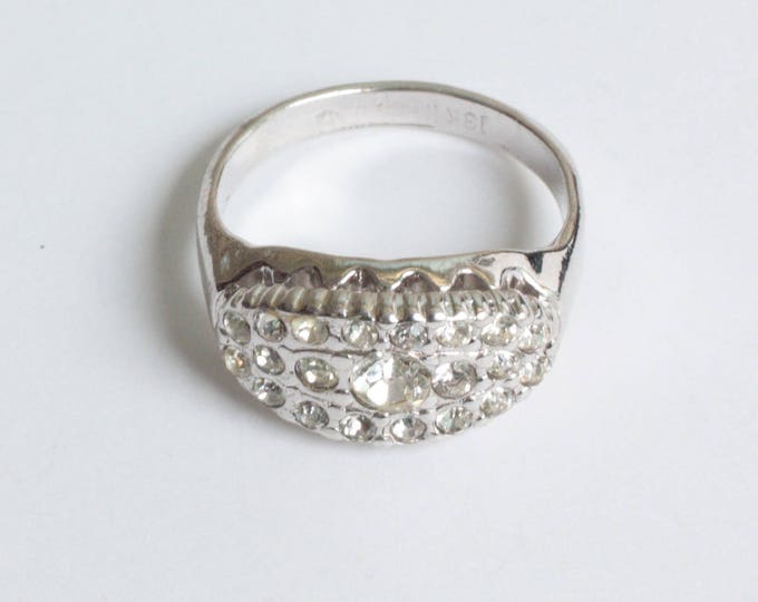 Clear Crystal Cocktail Ring Size 8.25 Faux Diamonds 18K HGE