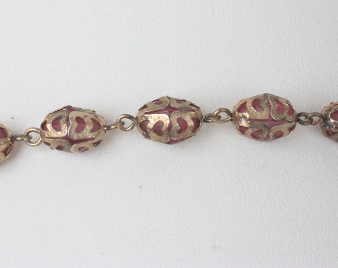 Amethyst Glass Rosary Chaplet Bracelet Caged Glass Beads Vintage