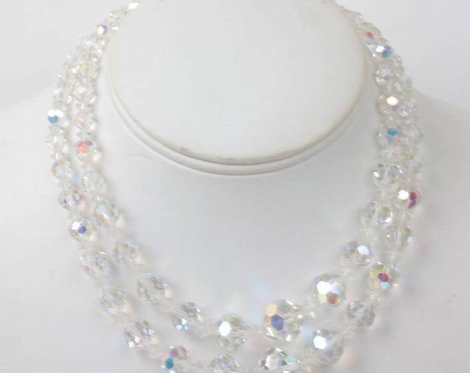 Two Strand AB Crystal Choker Necklace Faceted Graduated Beads