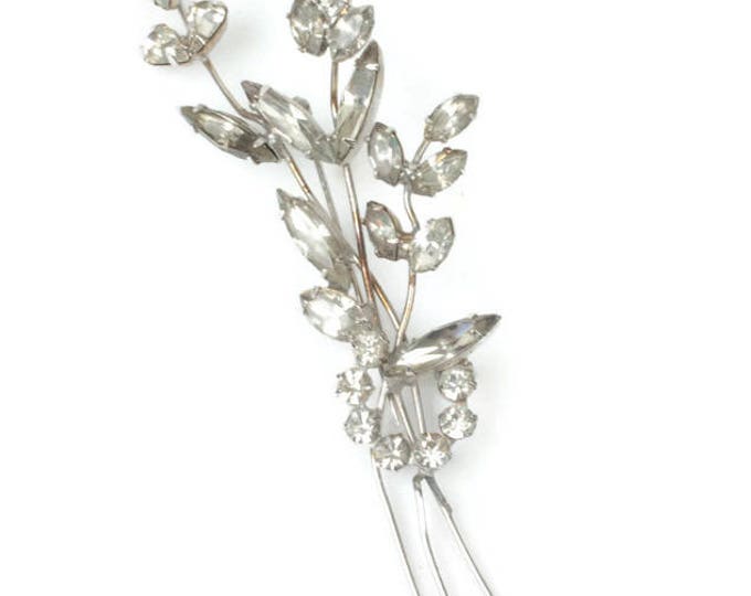 Long Rhinestone Floral Brooch Clear Rhinestone Chatons Navettes Marquise Stones Vintage