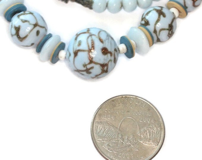 Blue Porcelain Bead Necklace Aventurine Trail Beads Czech Vintage Necklace