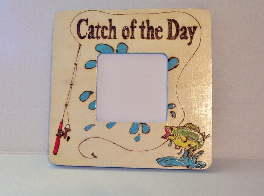photo picture frame catch of the day fishing theme 8x8 inch