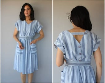 1980s Day Dress | 80s Dress | Striped Dress | 1980s Cotton Dress | 1980s Sun Dress | 1970s Dress | 70s Dress - (one size)