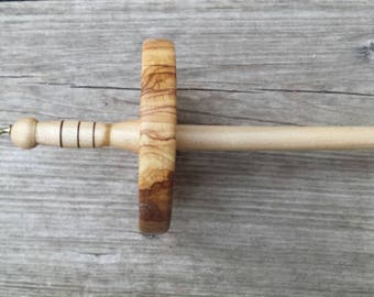 olive wood top whorl spindle id # 6o28o01