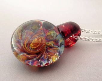 Blown Glass Pendant ~ Burst of Color Necklace ~ Blown Glass Art ~ Jewelry ~ Focal Bead ~ Trippy Pendant (BC597D)