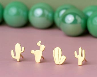 Desert Cactus Earrings Sterling Silver Gold Teen Jewelry Mom mismatched earrings desert cacti summer succulent