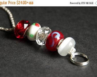 BACK to SCHOOL SALE Red Lanyard. Badge Lanyard. Cherry Red and White Lanyard. Beaded Lanyard. Id Badge Holder. Badge Necklace. Handmade Lany