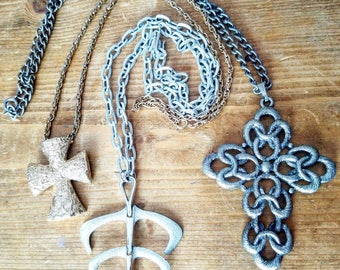 Vintage SARAH COVENTRY set Leaf Mid Century Cross Necklace Lot