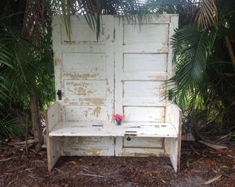 FARMHOUSE CHIPPY DOOR Bench / Vintage Chippy Door Bench with antique Knobs / 2 Available / Farmhouse Prairie Style at Retro Daisy Girl